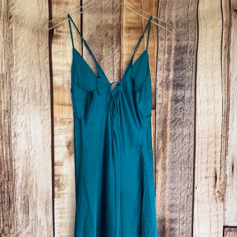 Abercrombie & Fitch Satin Slip Dress Teal Bias Cut Women Medium Petite NWT - Picture 5 of 8